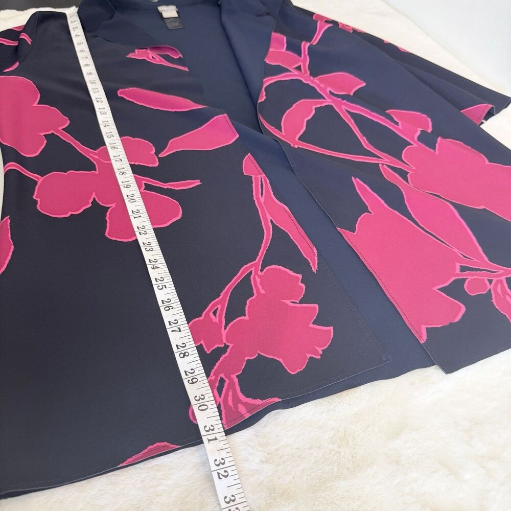 Chico’s Travelers Open Front Jacket Navy Pink Floral Women’s L 12/14 Chico’s 2 - Picture 8 of 8